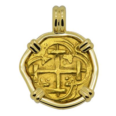 1642-1663 Spanish doubloon in 18k pendant