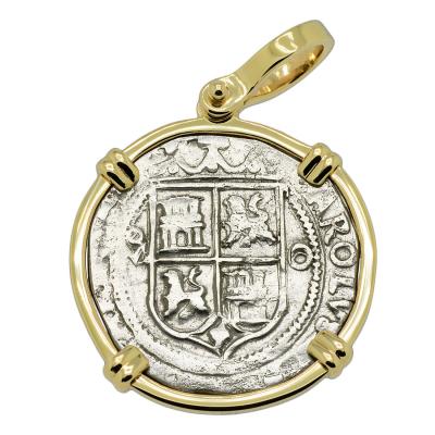 1554-1571 Spanish Mexico coin in gold pendant
