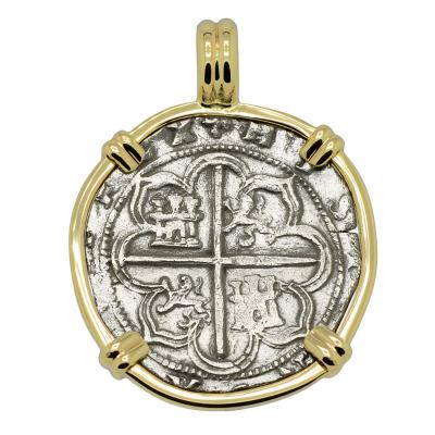 1566-1590 Spanish real in gold pendant