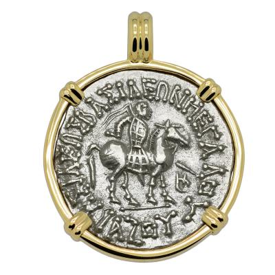 57-35 BC King Azes horseman coin in gold pendant