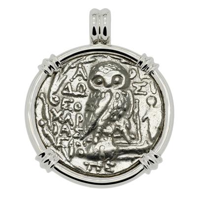 99-98 BC Owl tetradrachm in white gold pendant