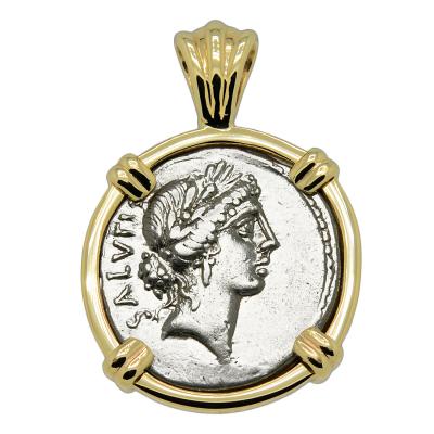 49 BC Salus denarius in gold pendant