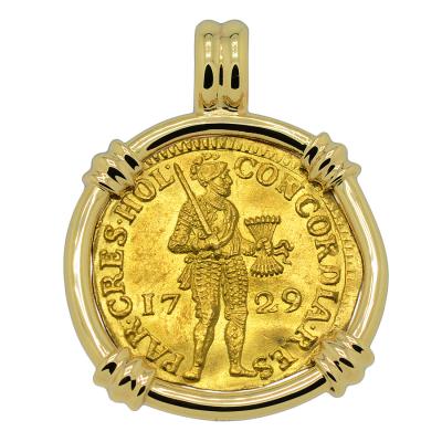 1729 Vliegenthart shipwreck ducat in gold pendant
