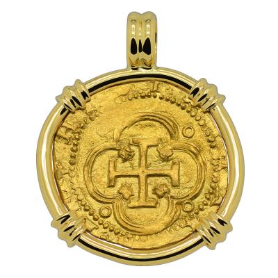 1590-1597 Spanish doubloon in 18k pendant