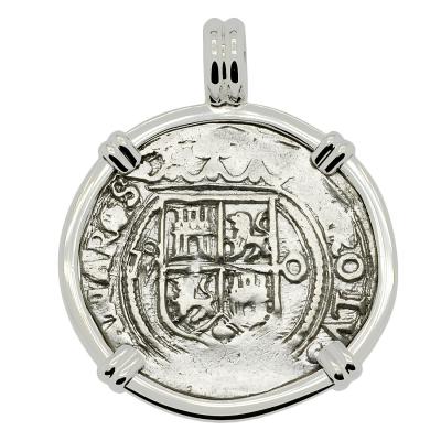 1554-1571 Spanish Mexico coin in white gold pendant