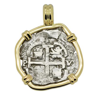 1683 Spanish one real in gold pendant