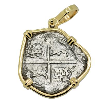 Concepcion shipwreck coin in gold pendant