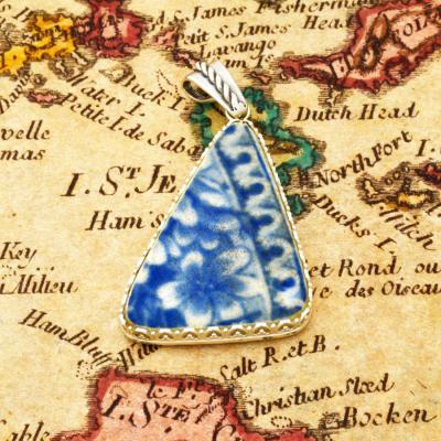 British Shipwreck Pottery in silver pendant