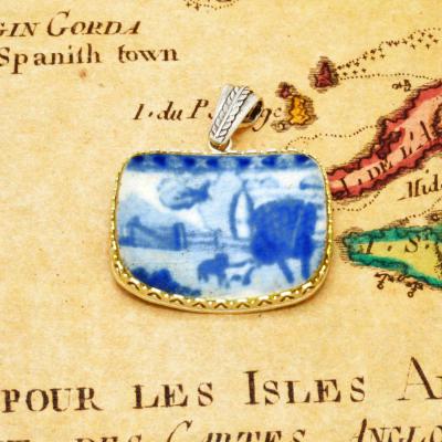 British Shipwreck Pottery in silver pendant