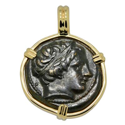 359-336 BC Philip II Apollo coin in gold pendant