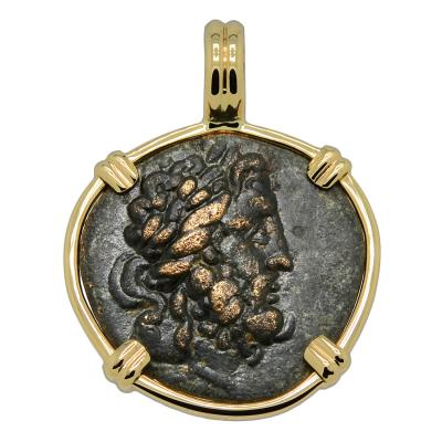 160-110 BC Asclepius coin in gold pendant