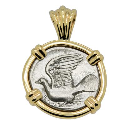 330-280 BC Dove triobol coin in gold pendant