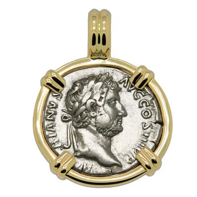 AD 133-135 Hadrian denarius in gold pendant