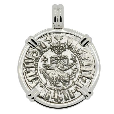 1198-1219 King Levon I coin in white gold pendant