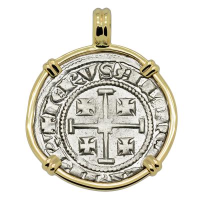 1285-1324 Crusader cross coin in gold pendant