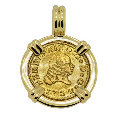 1752 Spanish 1/2 Escudo in gold pendant