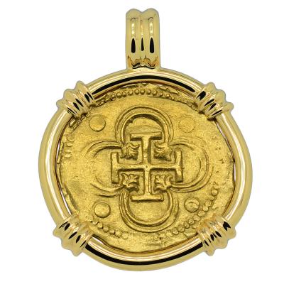 1566-1590 Spanish doubloon in gold pendant