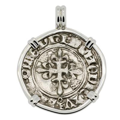 1380-1422 Charles VI coin in white gold pendant