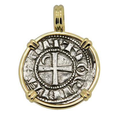 1163-1188 Crusader coin in gold pendant