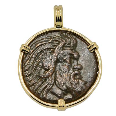 325 - 310 BC Pan bronze coin in gold pendant