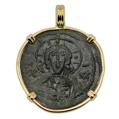1078-1081 Byzantine Jesus Christ coin in gold pendant