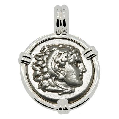 328-323 BC Alexander the Great coin in white gold pendant