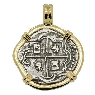 1577-1598 Spanish Peru real in gold pendant