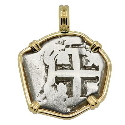 1752 Spanish two reales in gold pendant