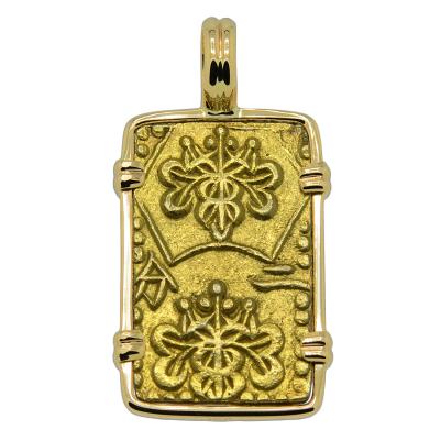 Japanese nibu-kin coin in gold pendant