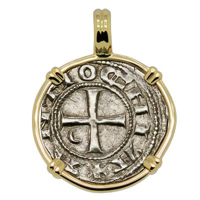 1163-1188 Crusader coin in gold pendant