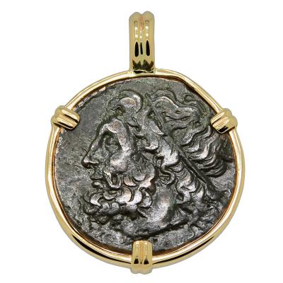 261-240 BC Poseidon tetras coin in gold pendant