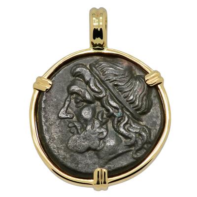261-240 BC Poseidon tetras coin in gold pendant