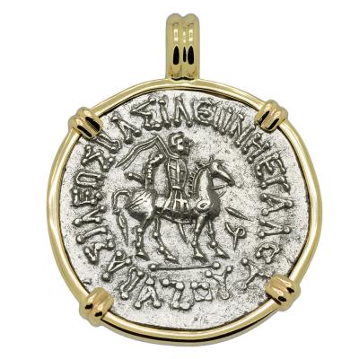57-35 BC King Azes horseman coin in gold pendant