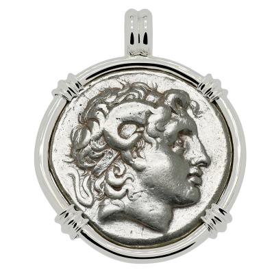 Alexander the Great coin in white gold pendant
