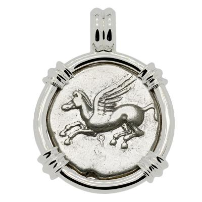 405-345 BC Pegasus stater in white gold pendant