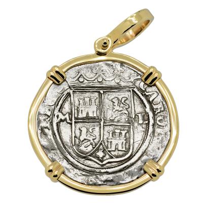1548-1553 Spanish 1 real in gold pendant