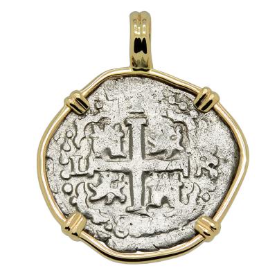 1687 Spanish one real in gold pendant
