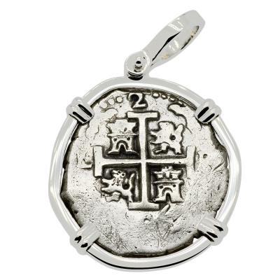 1706 Spanish 2 reales in white gold pendant