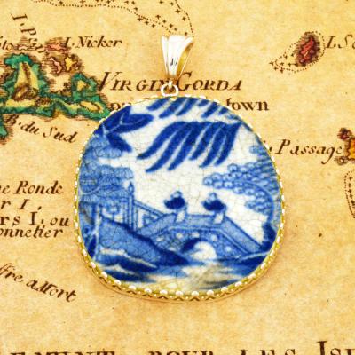 British Shipwreck Pottery in silver pendant