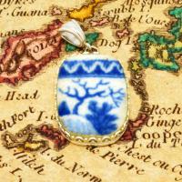 British Pottery Artifact in silver pendant, (1800 - 1820) Eastern Caribbean Sea Shipwreck. 