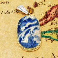 British Pottery Artifact in silver pendant, (1800 - 1820) Eastern Caribbean Sea Shipwreck. 