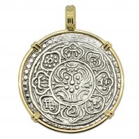 Buddhist Tibetan 1850-1880s, Ga-Den Tanka in 14k gold pendant.