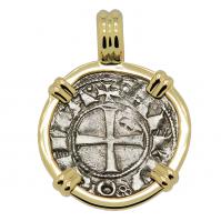 Antioch 1163-1188, Crusader Cross denier in 14k gold pendant.