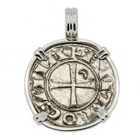 Antioch 1163-1188, Crusader Cross denier in 14k white gold pendant.