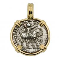 Greek 35-12 BC, King Azes II on horseback and Zeus drachm in 14k gold pendant.

