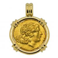 Greek 88-86 BC, Alexander the Great gold stater in 18k gold pendant.