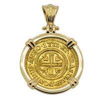 Portuguese King Joseph I 1000 Reis dated 1771 in 14k gold pendant.