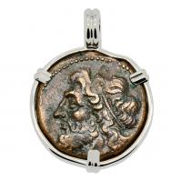 Greek 261-240 BC, Poseidon and Trident tetras in 14k white gold pendant.
