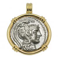 Greek Athens 111-110 BC, Athena and Owl tetradrachm in 14k gold pendant.