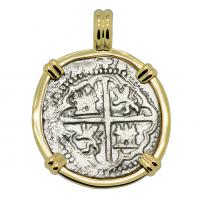 Colonial Spanish Peru one real 1575-1598 in 14k gold pendant.